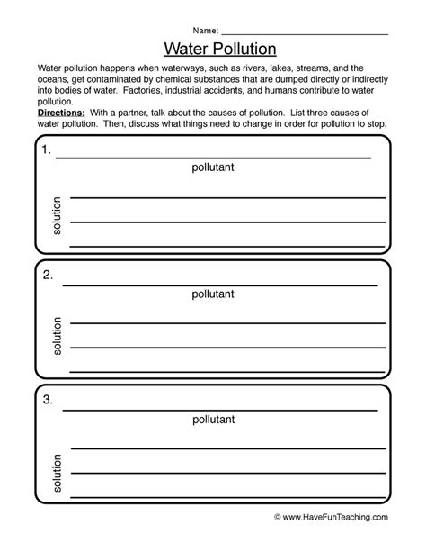 Water Pollution Printable Worksheets